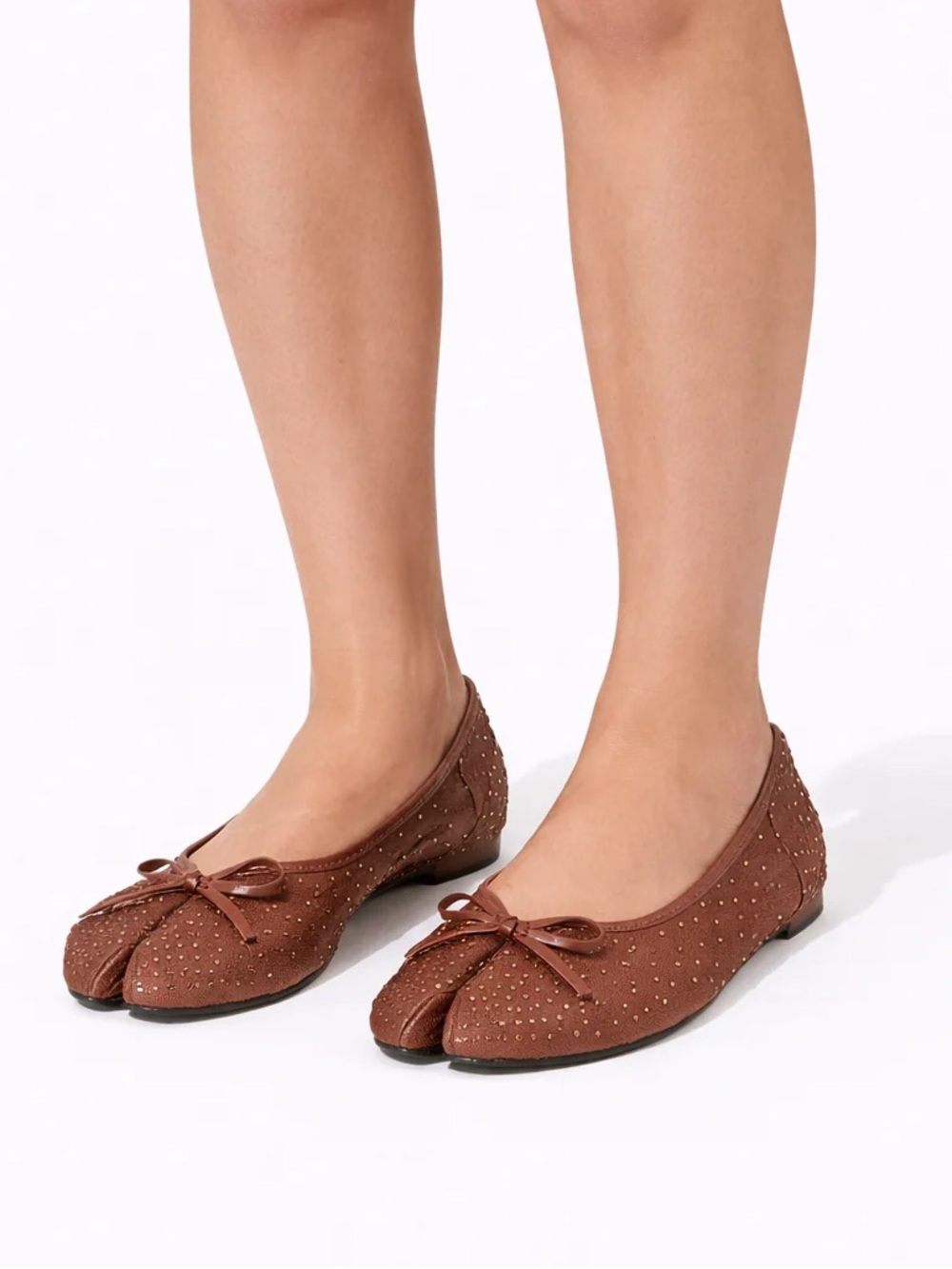 Brown Rhinestone Split-Toe Ballet Flats - Picture 4 of 4